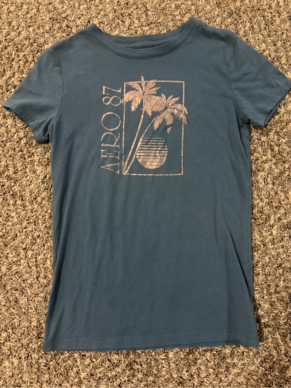 Aeropostale Teal Short Sleeve Palm Graphic Tee